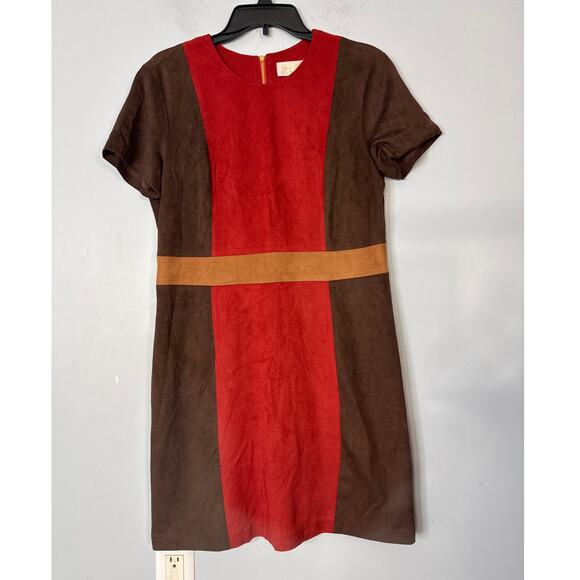 Julie Brown Faux Suede Dress Size L NWT Tri-Color Sleeveless Shift Colorblock - Picture 3 of 8